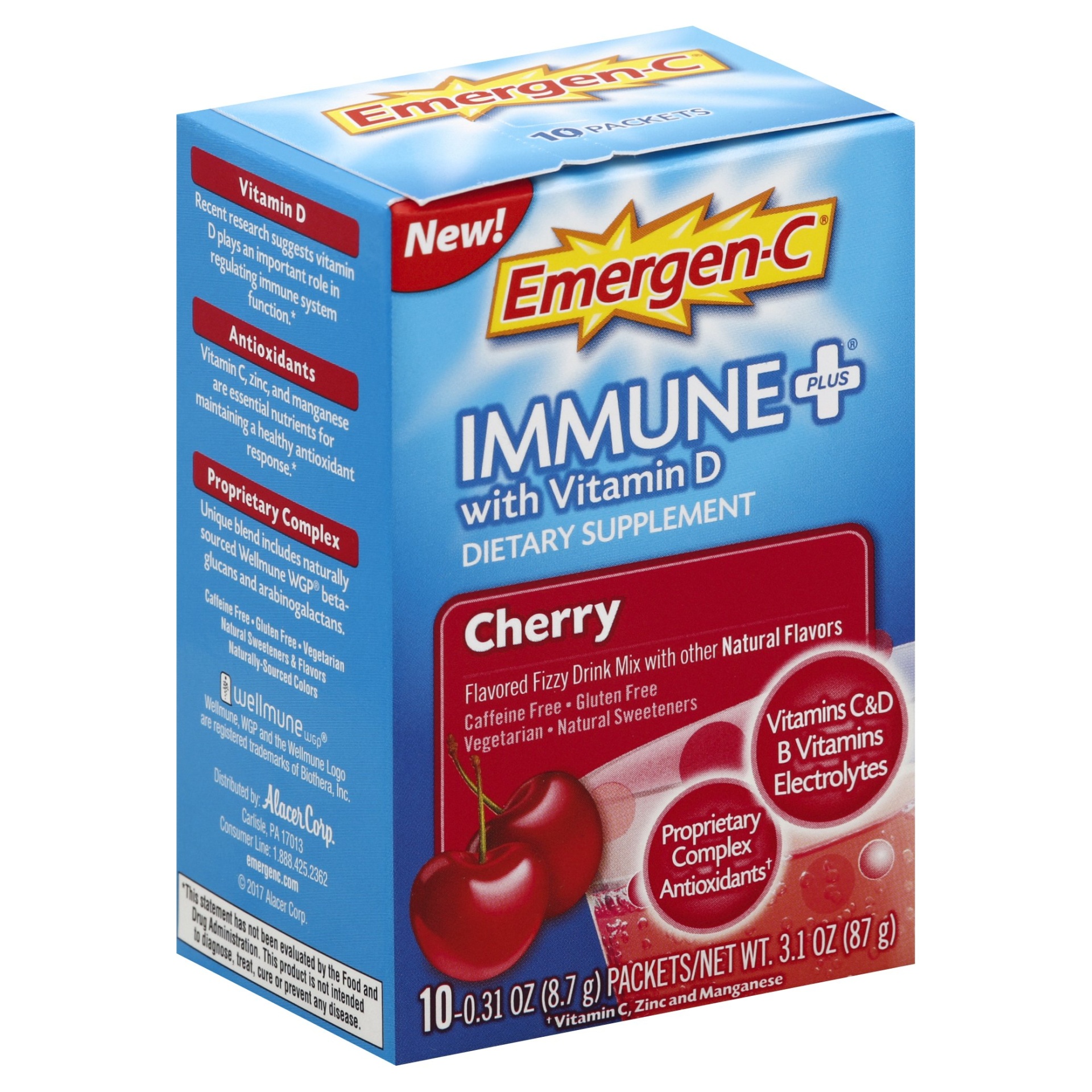 slide 1 of 1, Emergen-C Immune + Cherry, 10 ct; 0.31 oz