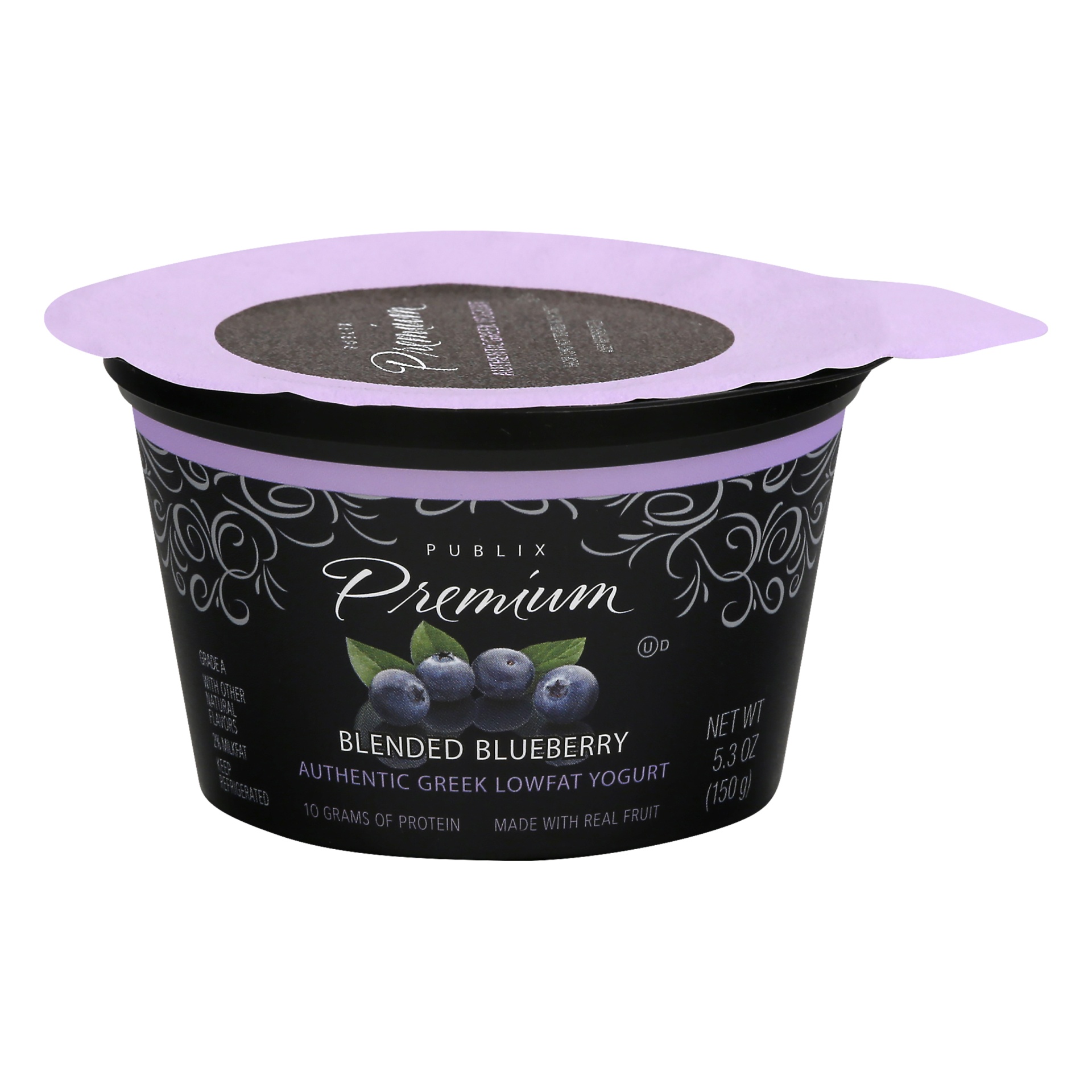 slide 1 of 1, Publix Premium Lowfat Authentic Greek Blended Blueberry Yogurt, 5.3 oz