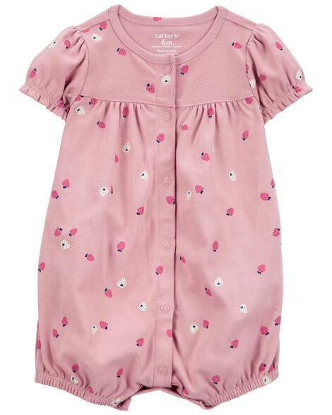 slide 1 of 2, Carters Baby Strawberry Print Ribbed Short-Sleeve Romper - Pink Pink NB, 1 ct