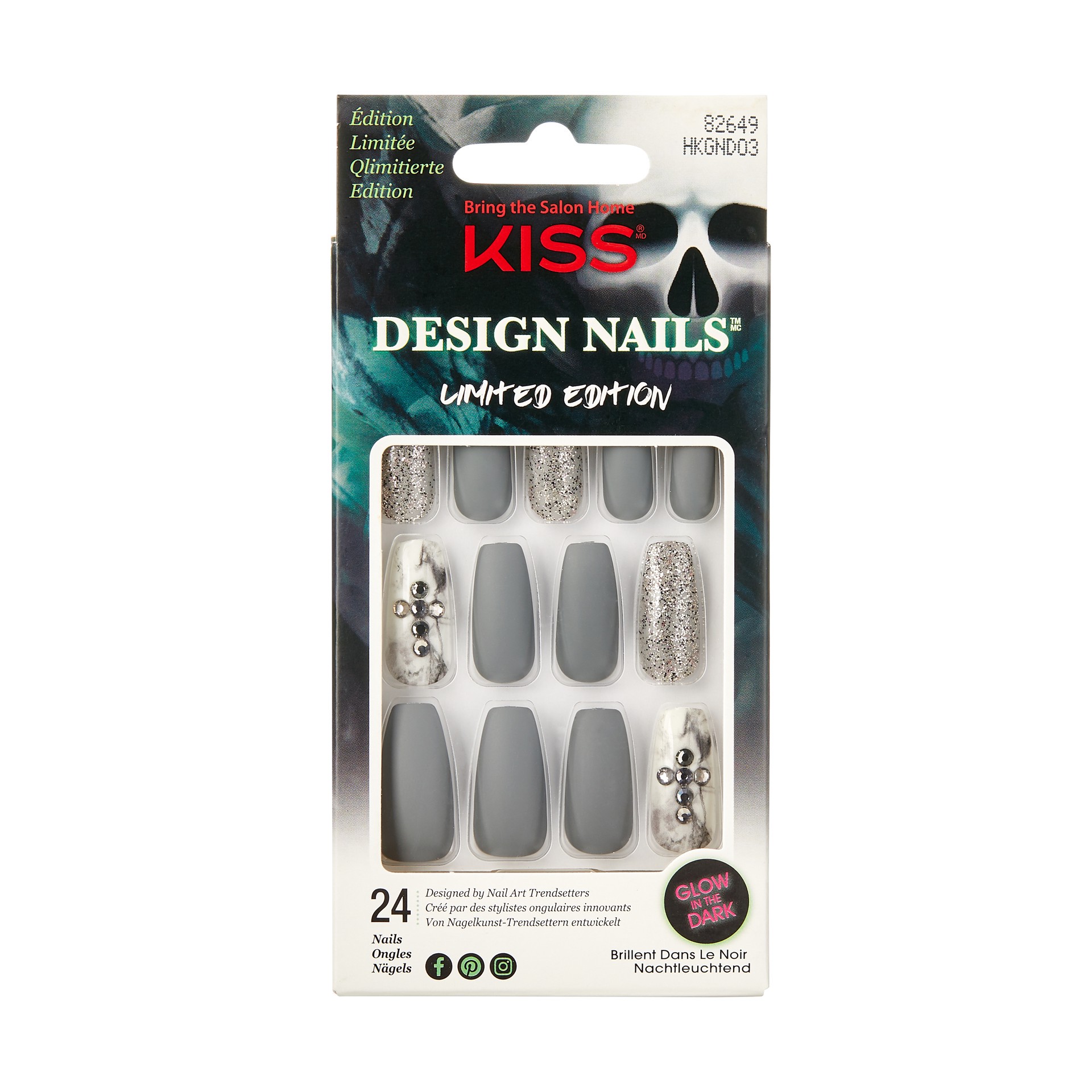 slide 4 of 5, KISS Gel Fantasy Limited Edition Halloween Design Nails - Howling Sound, Long Length, Coffin Shape, 24 Fake Nails, 1 ct