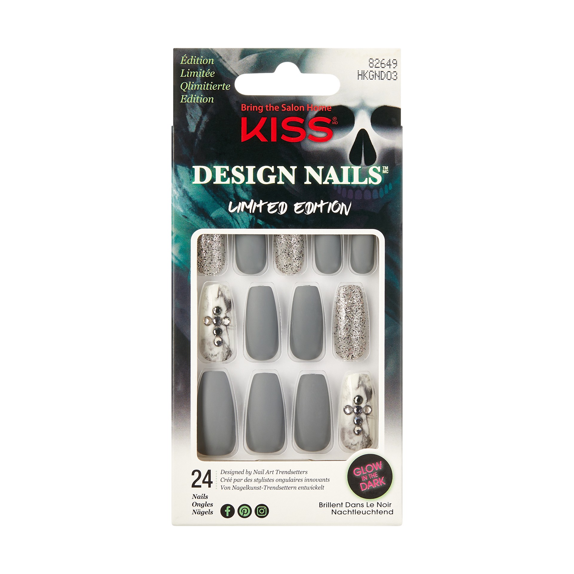 slide 1 of 5, KISS Gel Fantasy Limited Edition Halloween Design Nails - Howling Sound, Long Length, Coffin Shape, 24 Fake Nails, 1 ct
