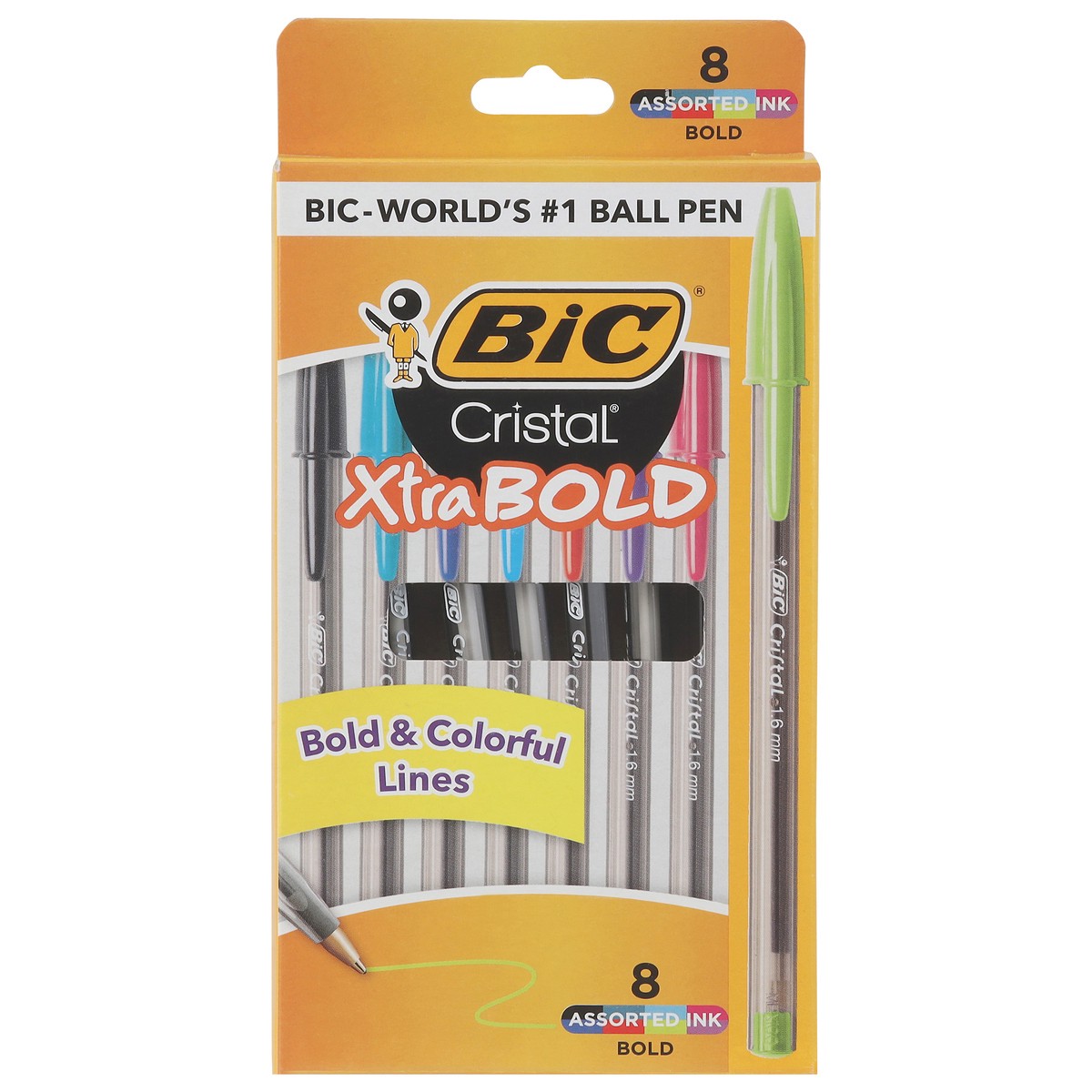 slide 1 of 9, BIC Cristal Xtra Bold Assorted Ink Ball Pen 8 ea, 8 ct