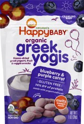 Happy Baby Organics Organic Greek Yogis Freeze-Dried Greek Yogurt, Fruit & Veggie Snacks Blueberry & Purple Carrot 1 oz UNIT