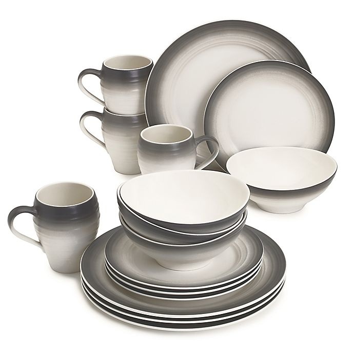 slide 1 of 1, Mikasa Swirl Ombre Dinnerware Set - Graphite, 16 ct