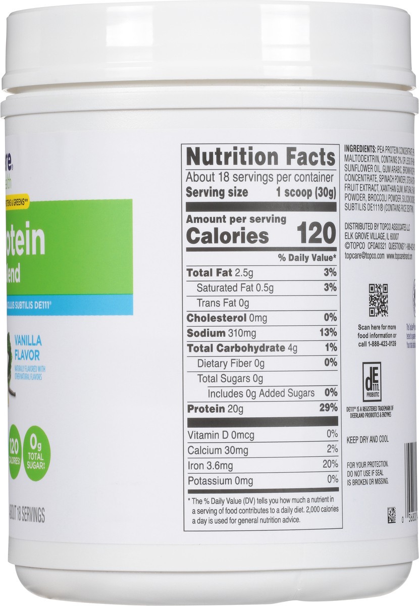 slide 9 of 15, TopCare Top Care Topcare Health Plant Protein Vanilla Flavor Powder Blend, 18.6 oz
