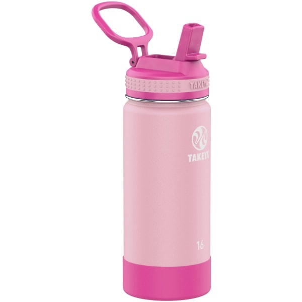 slide 1 of 1, Takeya Actives Kids' Insulated Water Bottle With Straw Lid, 16 Oz, Blush/Super Pink, 1 ct