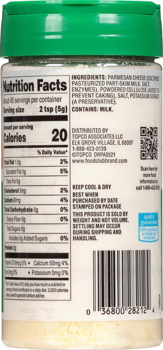 slide 7 of 14, Food Club Parmesan Grated Cheese 8 oz, 8 oz