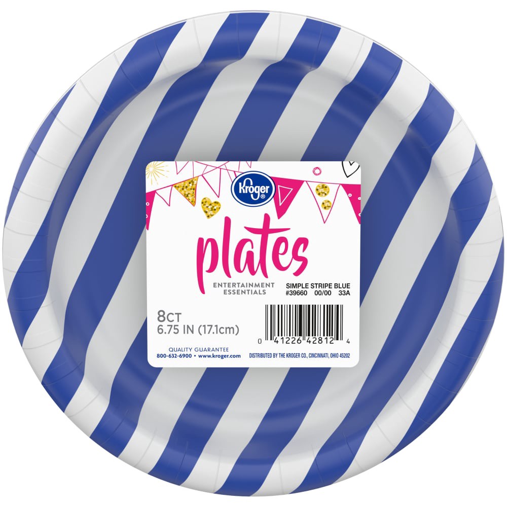 slide 1 of 2, Kroger Entertainment Essentials Simple Stripe Paper Plates - Blue, 8 ct