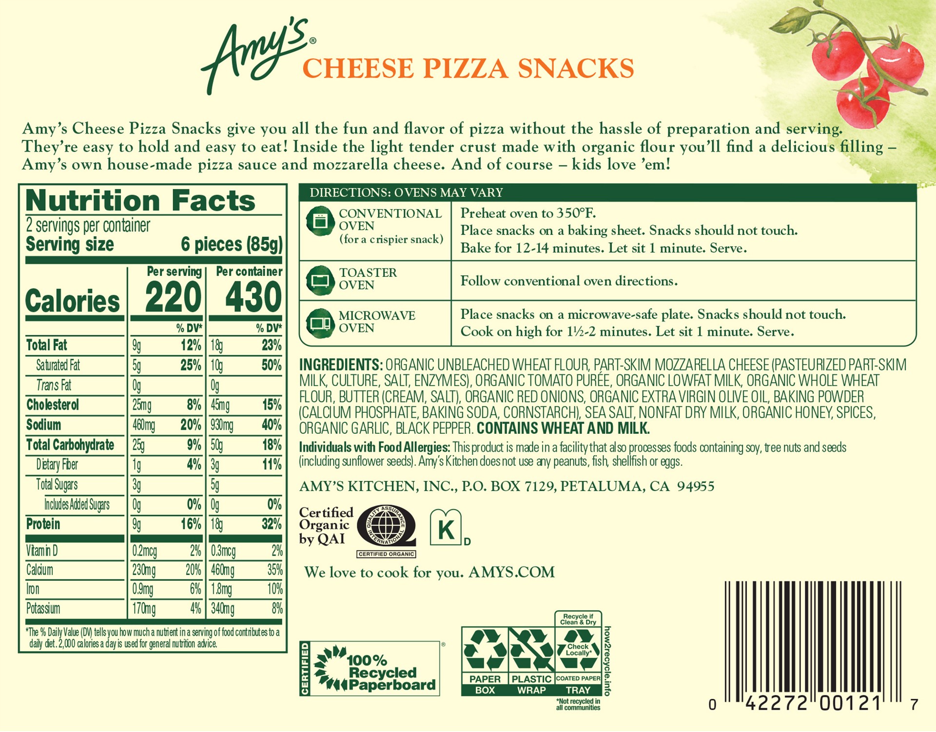 slide 4 of 7, Amy's Kitchen Cheese Pizza Snacks, 6 oz