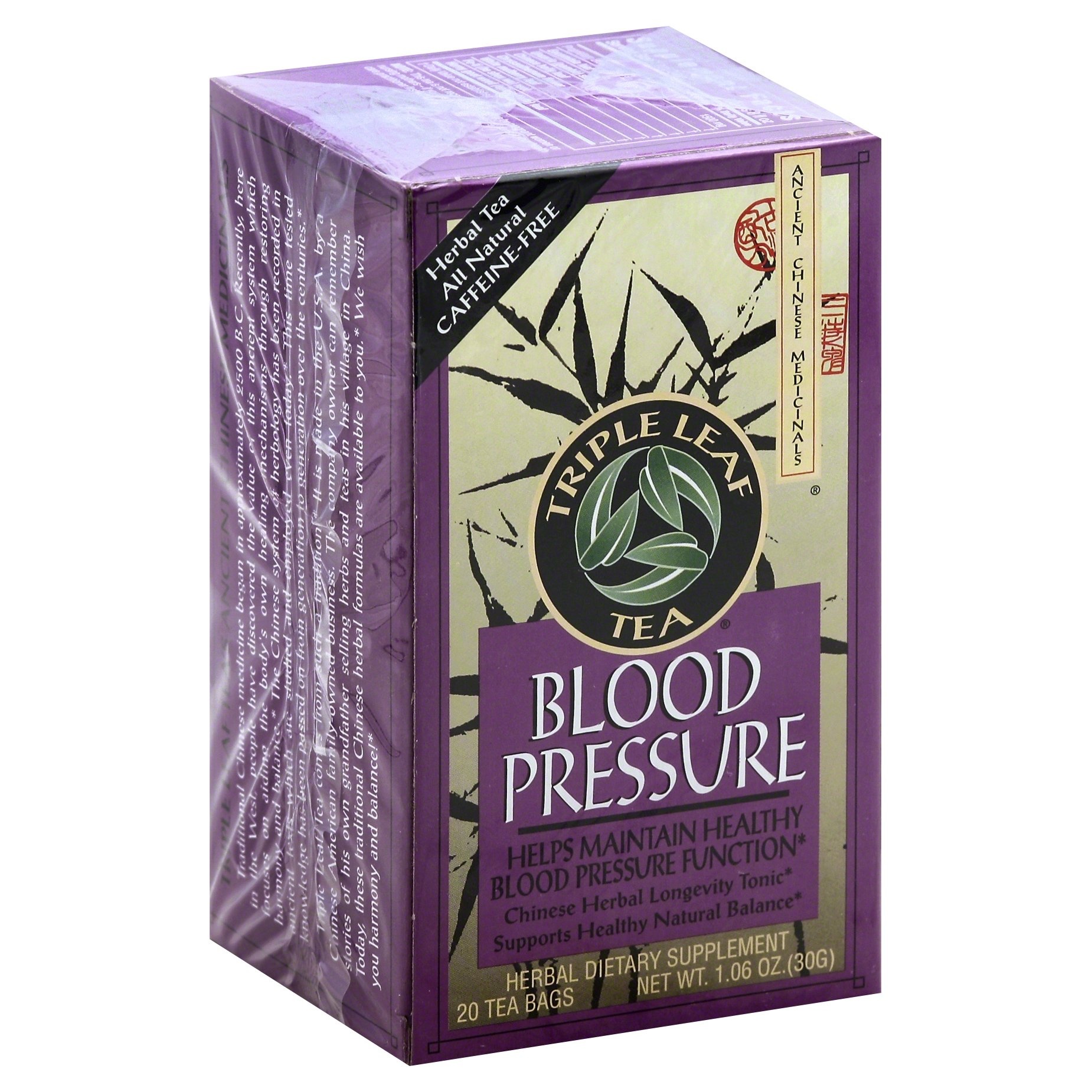 slide 1 of 1, Triple Leaf Tea Herbal Tea, Blood Pressure, Caffeine-Free, Bags - 20 ct, 20 ct