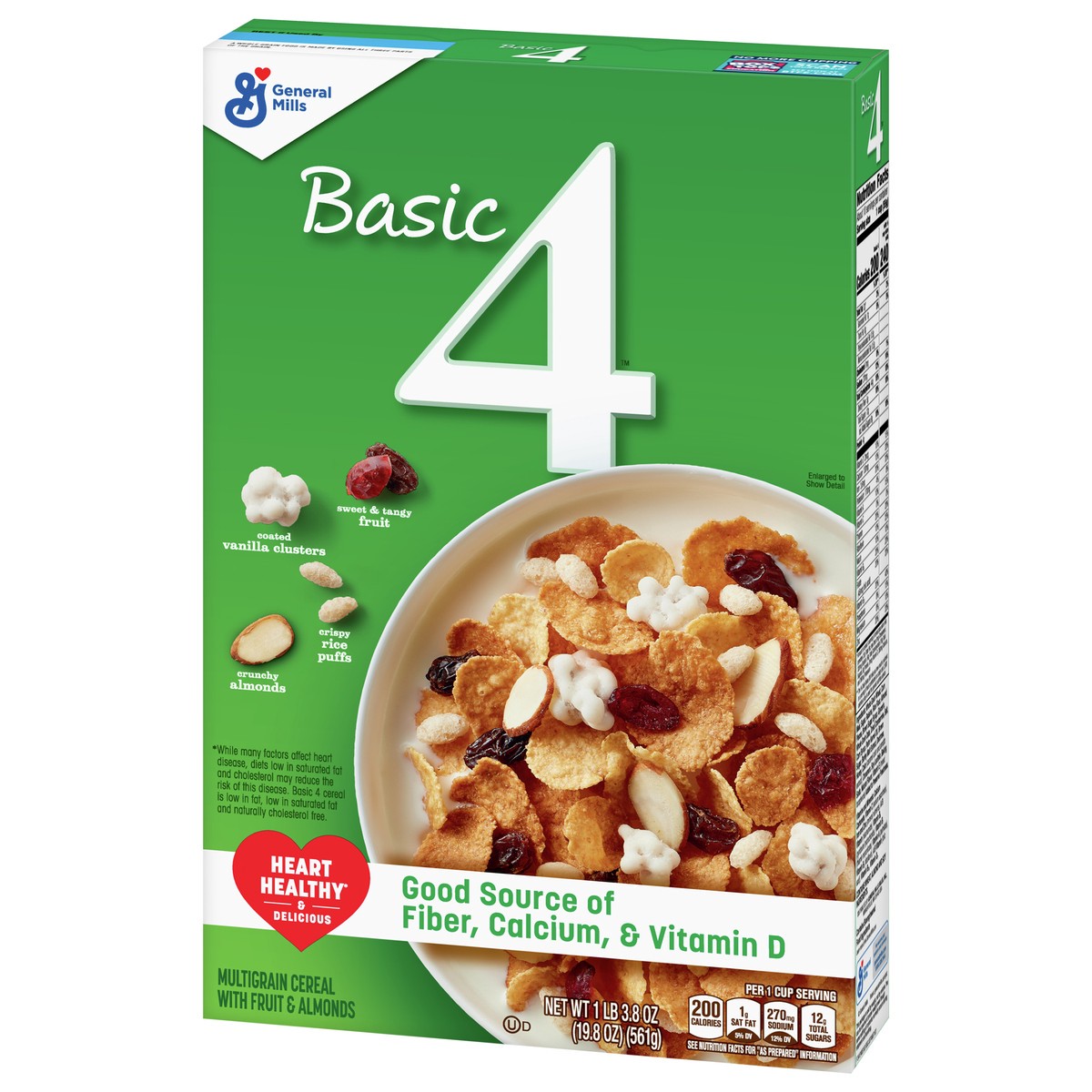 slide 3 of 9, Basic 4 Heart Healthy Cereal, Fruit and Nut Fiber Cereal with Whole Grain, 19.8 oz, 19.8 oz