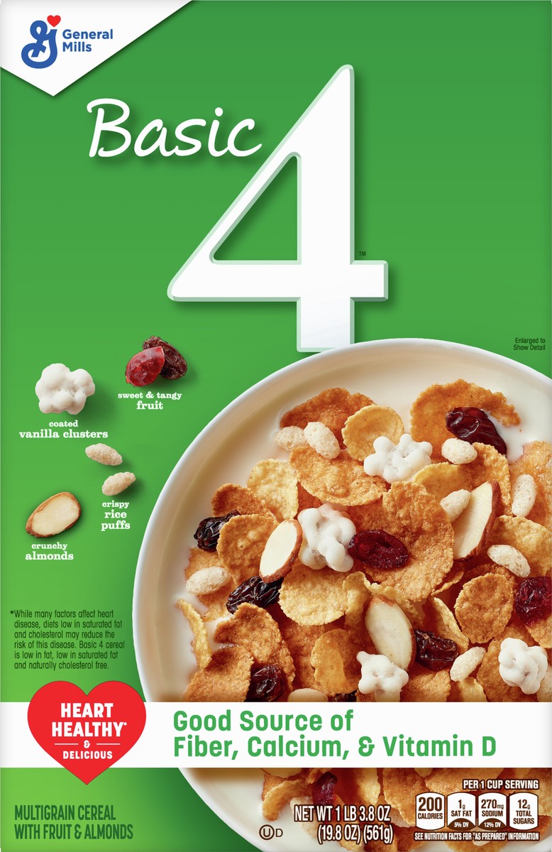 slide 6 of 9, Basic 4 Heart Healthy Cereal, Fruit and Nut Fiber Cereal with Whole Grain, 19.8 oz, 19.8 oz