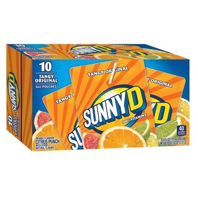 slide 1 of 11, Sunny D Orange Tangy Original 10 - 6 fl oz Pouches, 10 ct