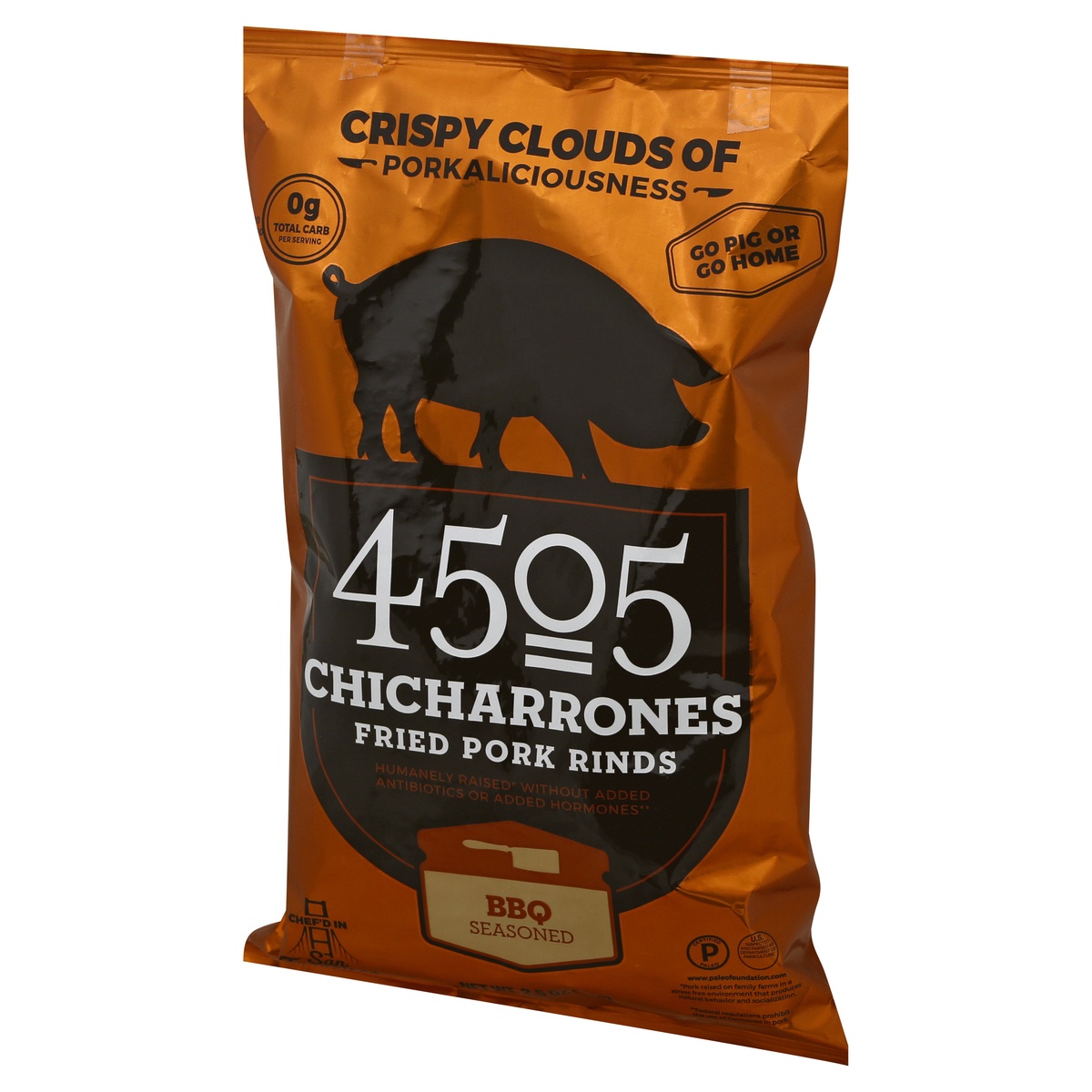 slide 3 of 11, 4505 Meats Chicharrones Smokehouse BBQ Pork Rinds, 2.5 oz
