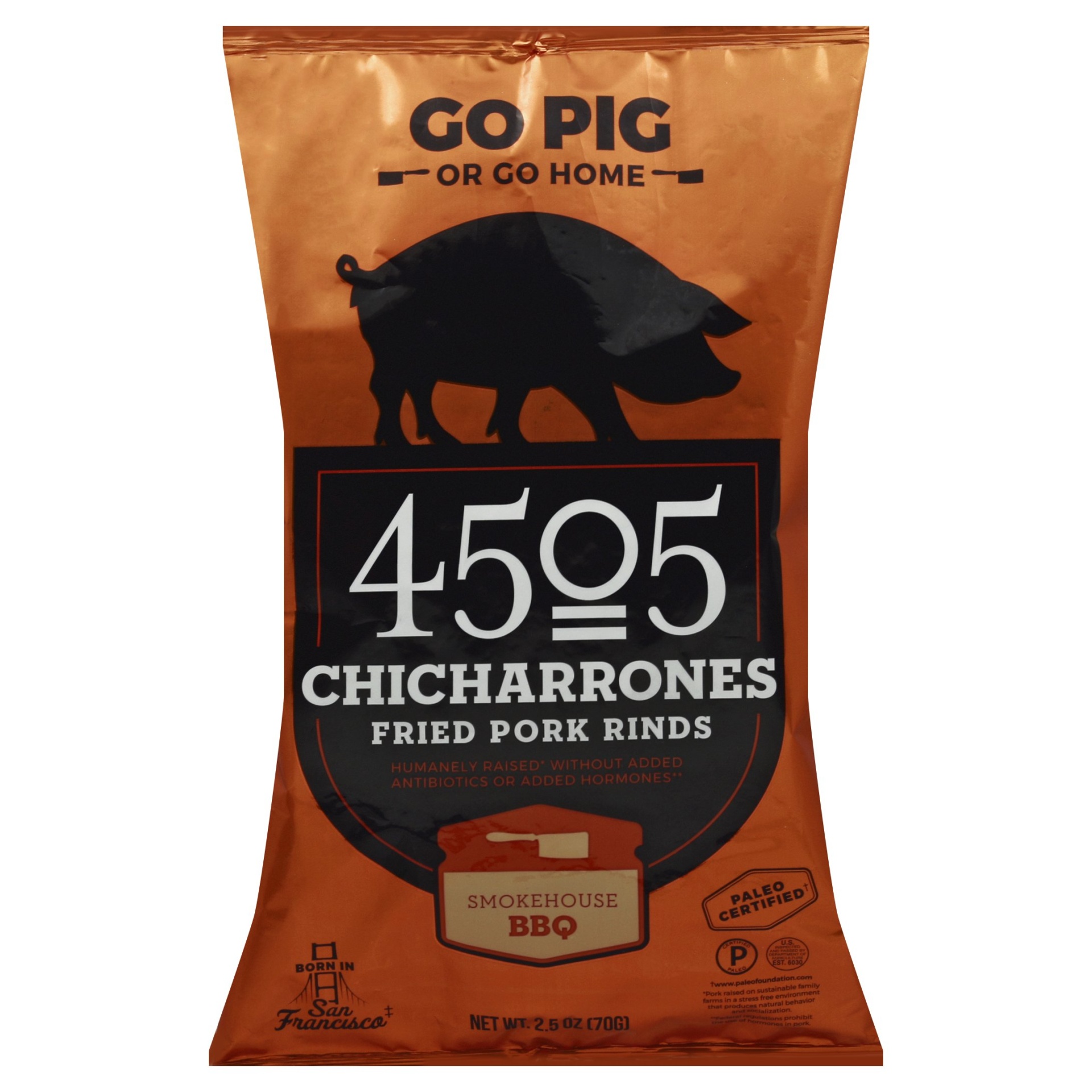 slide 1 of 1, 4505 Meats Chicharrones Smokehouse BBQ Pork Rinds, 2.5 oz