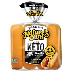 Nature's Own Life Keto Soft White Hotdog Buns, Keto Hotdog Buns, Keto Bread Buns, 8 Count