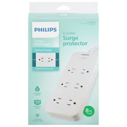 Philips 6-Outlet Surge Protector, 8 ft, White