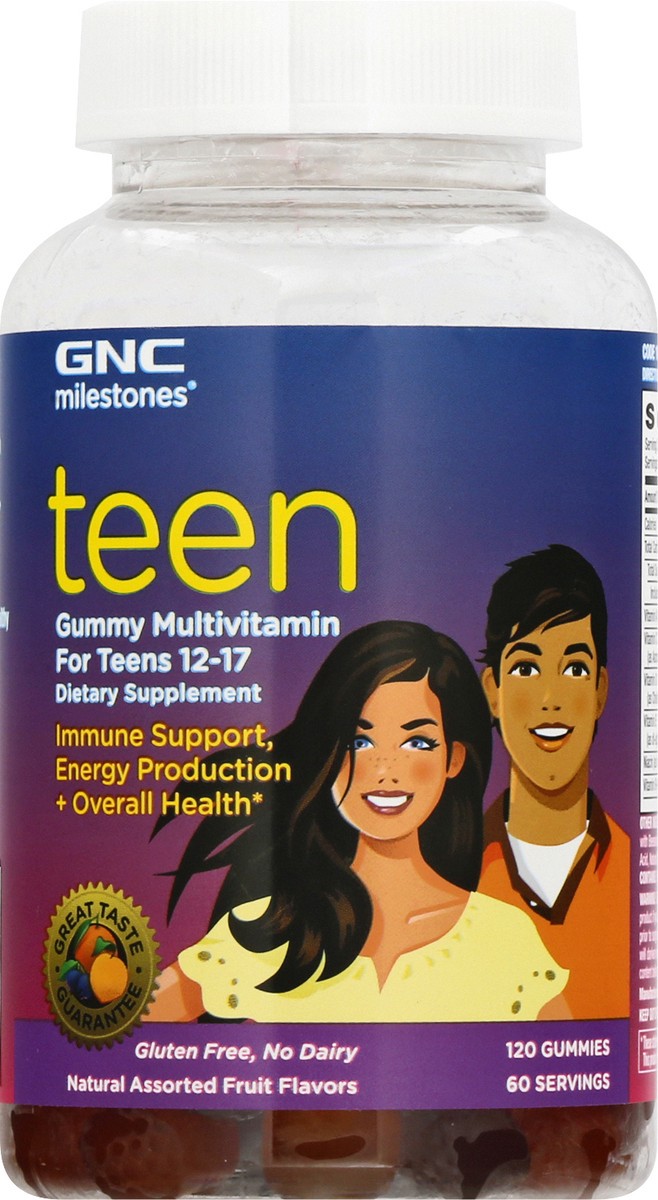 slide 6 of 9, GNC Milestones Teen Gummies Natural Assorted Fruit Flavors Multivitamin 120 ea, 120 ct
