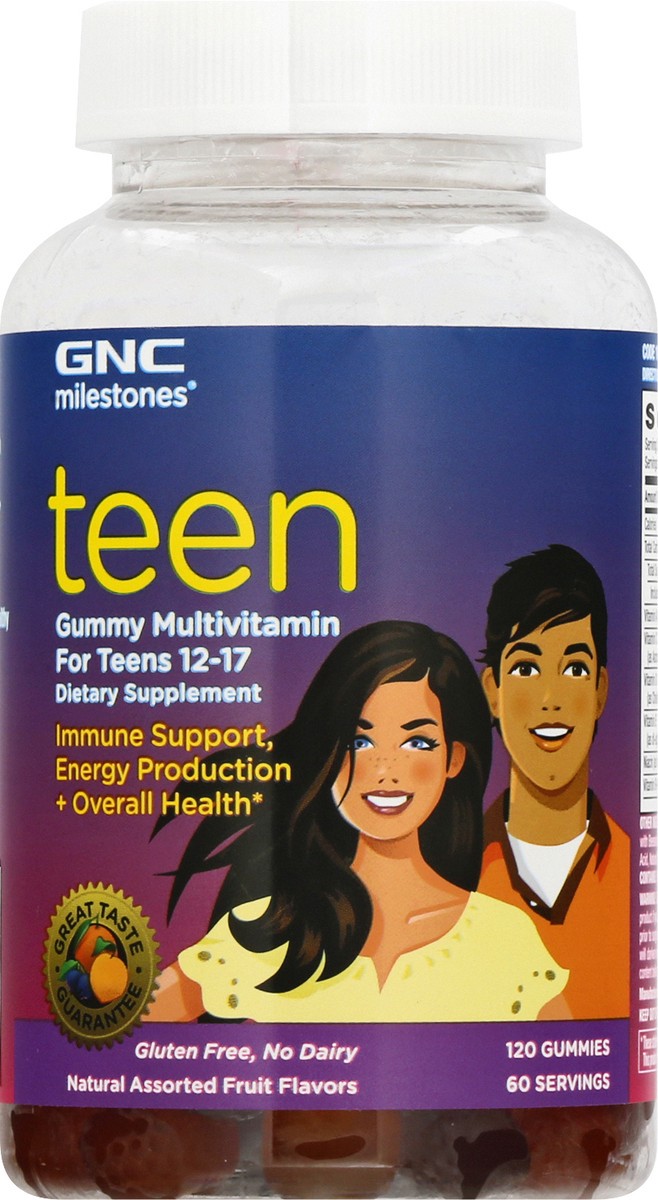 slide 8 of 9, GNC Milestones Teen Gummies Natural Assorted Fruit Flavors Multivitamin 120 ea, 120 ct