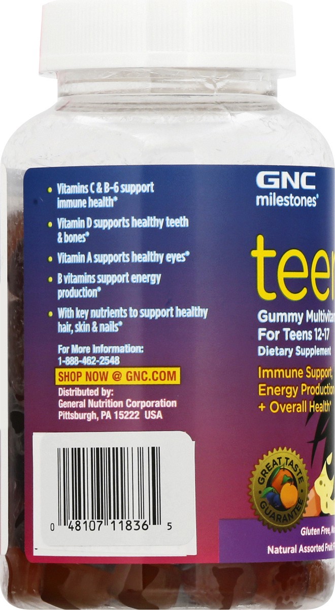 slide 7 of 9, GNC Milestones Teen Gummies Natural Assorted Fruit Flavors Multivitamin 120 ea, 120 ct