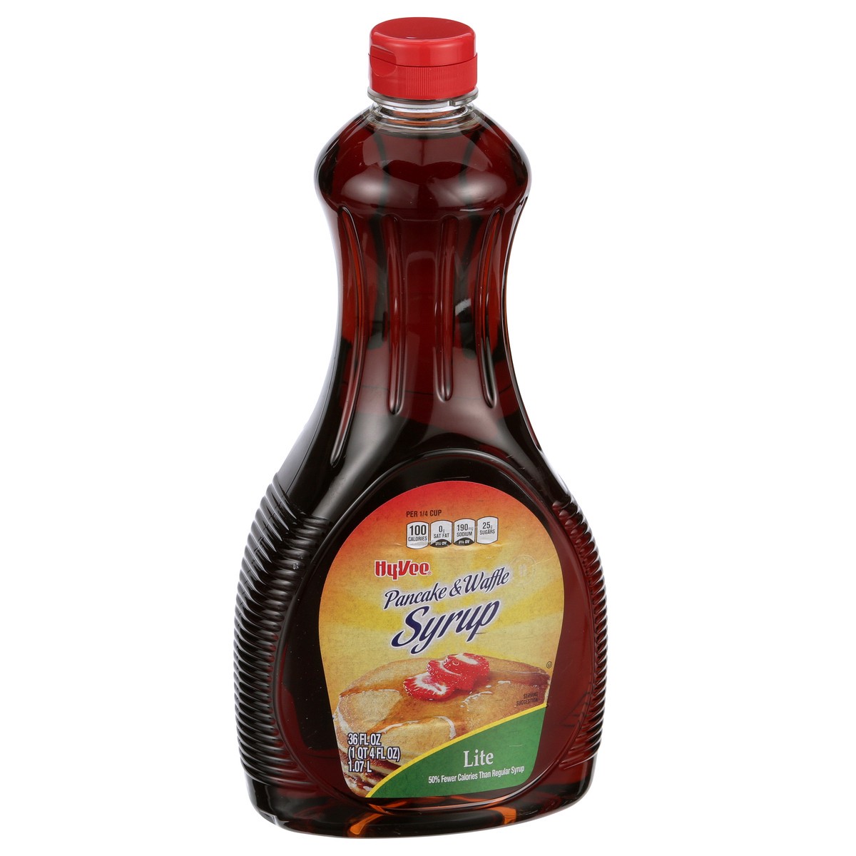 slide 5 of 8, Hy-vee Lite Pancake & Waffle Syrup, 36 fl oz