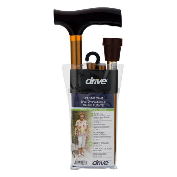 slide 1 of 1, Drive Medical Lightweight Adjustable Folding Cane With T Handle, Bronze, 1 ct