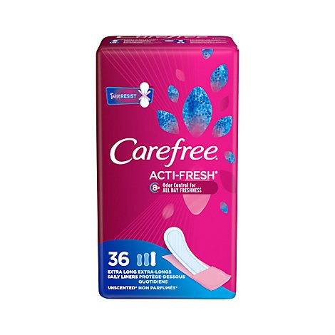 slide 1 of 1, Carefree Acti Fresh Pantiliners Body Shaped Extra Long Unscented, 36 ct