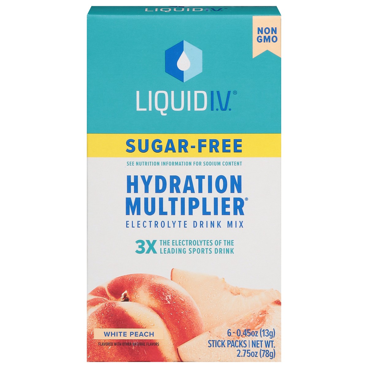 slide 5 of 15, Liquid I.V. Sugar-Free Hydration Multiplier Electrolyte Powder Packet Drink Mix, White Peach, 6 Ct., 6 ct