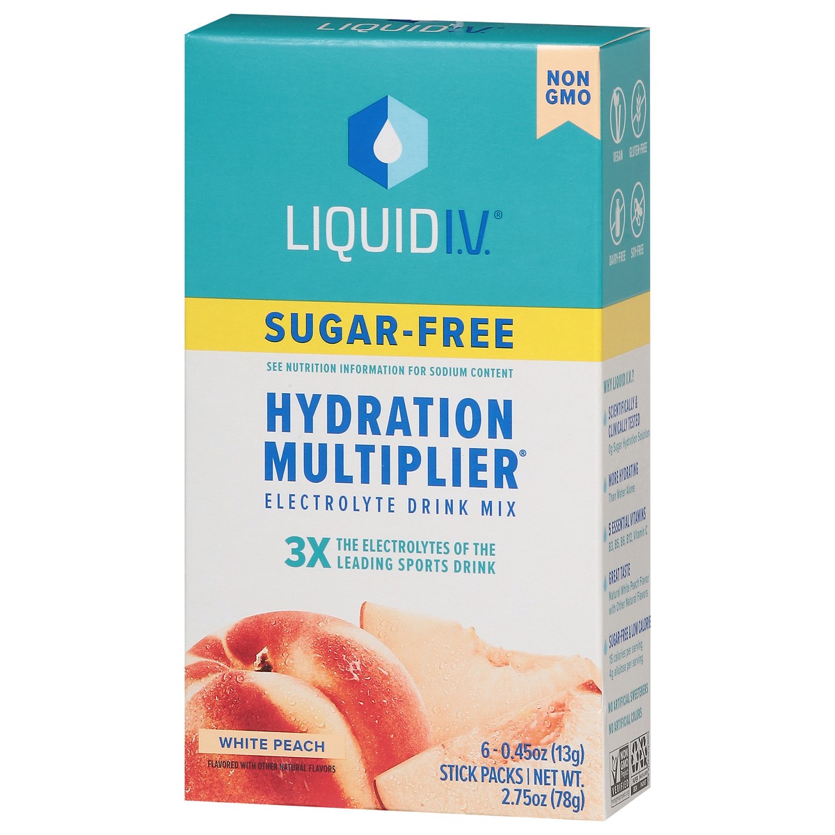 slide 15 of 15, Liquid I.V. Sugar-Free Hydration Multiplier Electrolyte Powder Packet Drink Mix, White Peach, 6 Ct., 6 ct