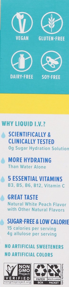 slide 7 of 15, Liquid I.V. Sugar-Free Hydration Multiplier Electrolyte Powder Packet Drink Mix, White Peach, 6 Ct., 6 ct