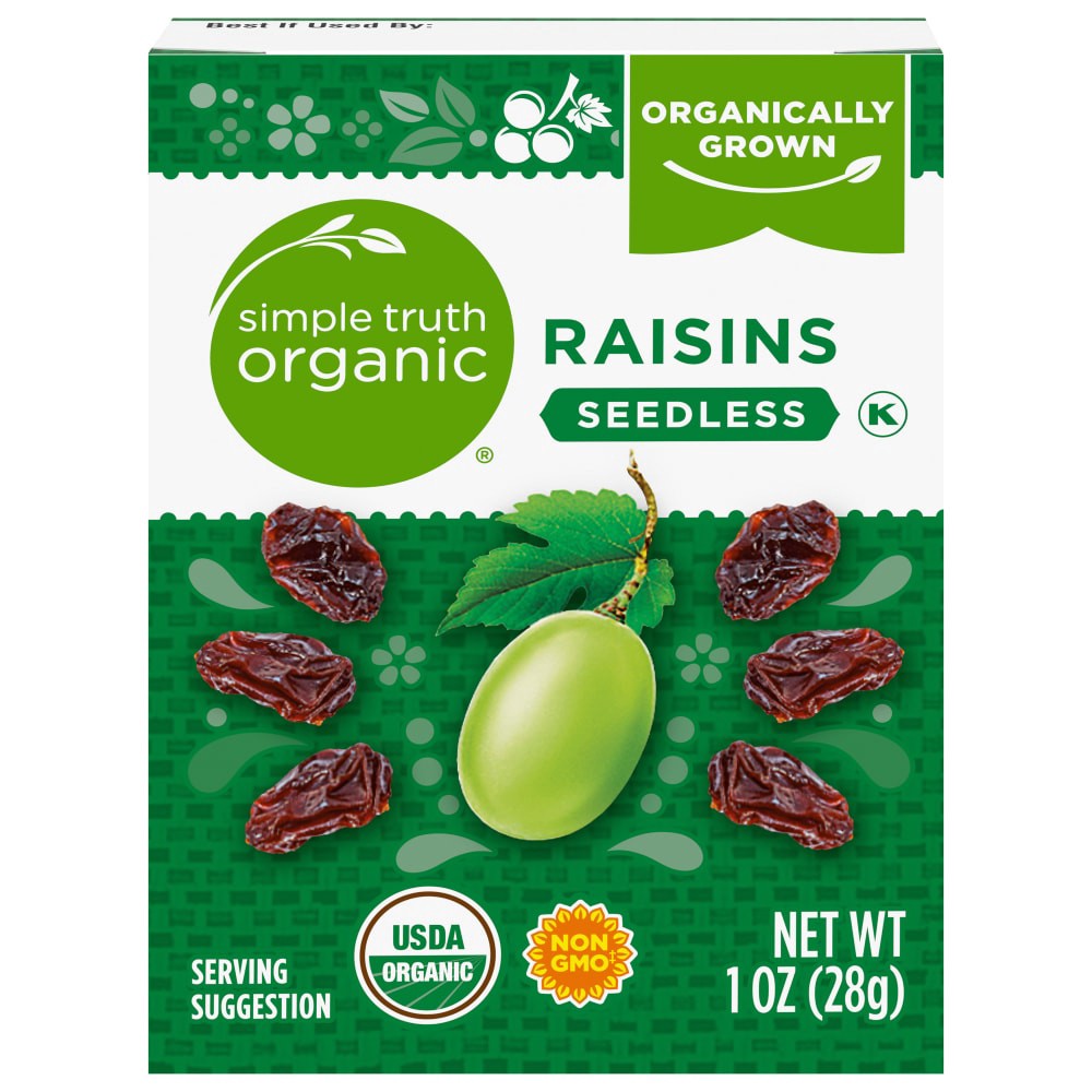 slide 1 of 4, Simple Truth Organic Seedless Raisins, 1 oz