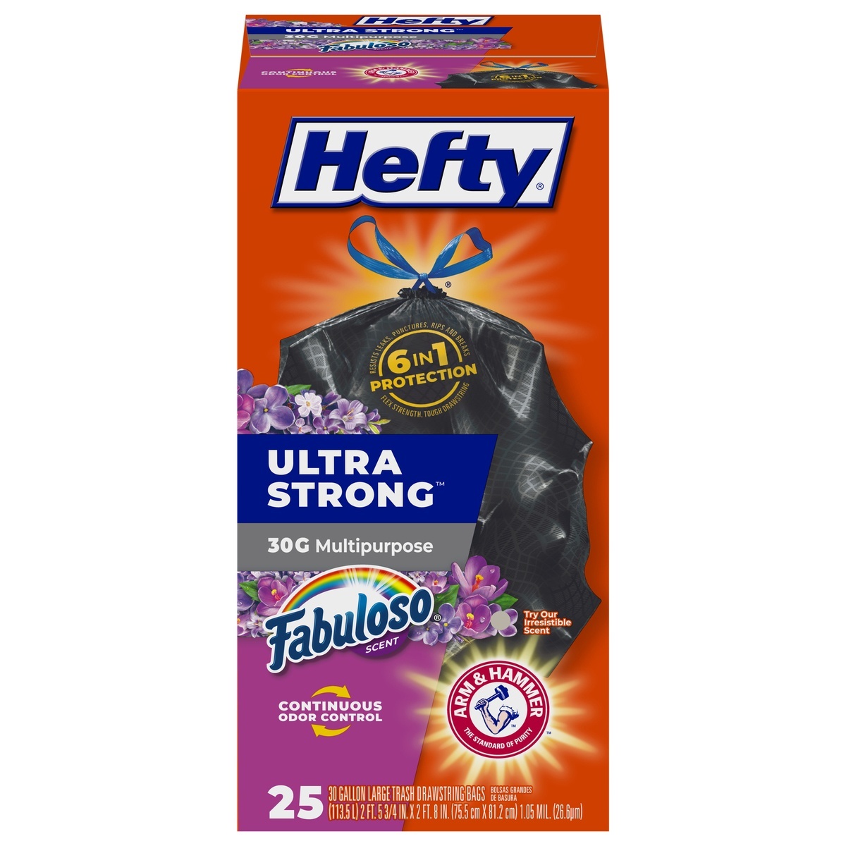 slide 1 of 1, Hefty Ultra Strong FabulosoLarge 30 Gallon DrawstringTrash Bags, 25 ct
