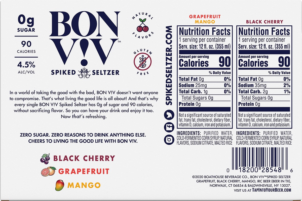 slide 5 of 10, Bon Viv Classic Variety Pack Spiked Seltzer 6 ea, 6 ct; 12 oz