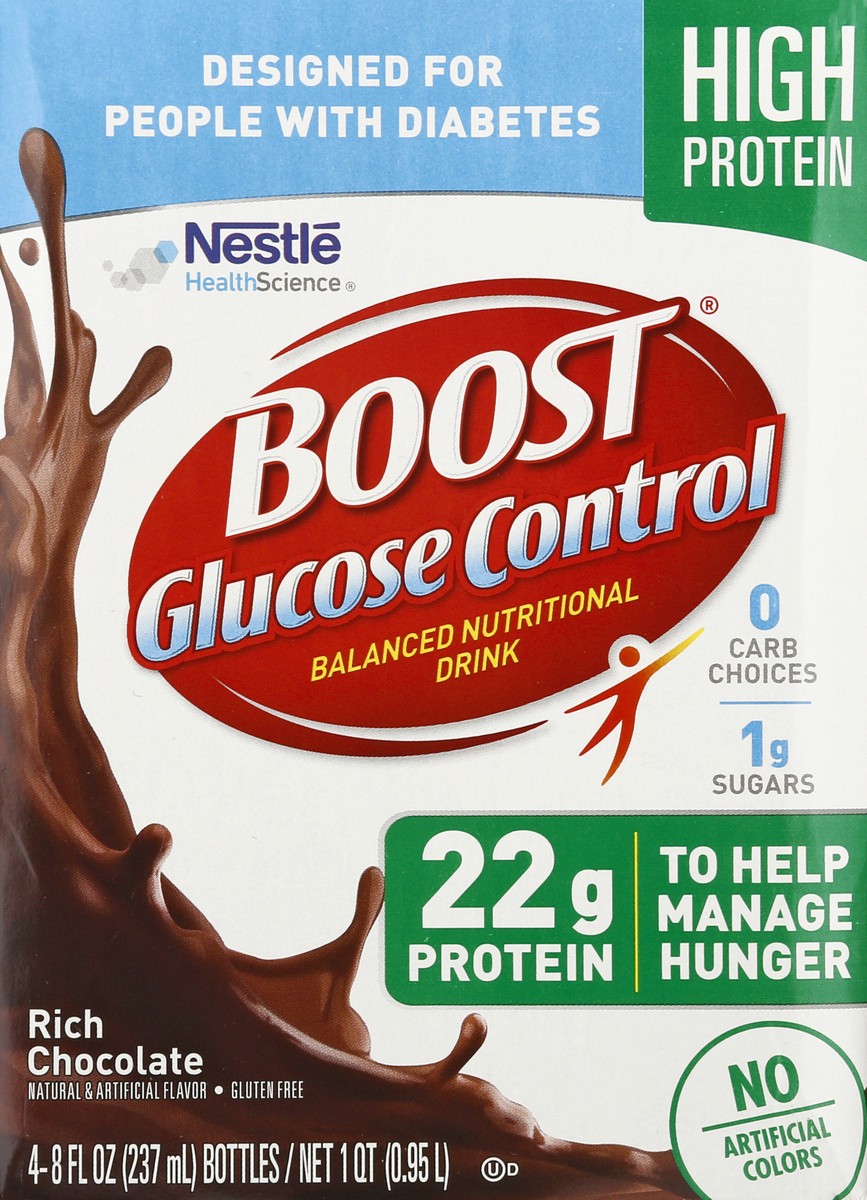 slide 9 of 9, Boost Glucose Control High Protein Ready to Drink Nutritional Drink, Rich Chocolate, 4 - 8 FL OZ Bottles, 32 fl oz