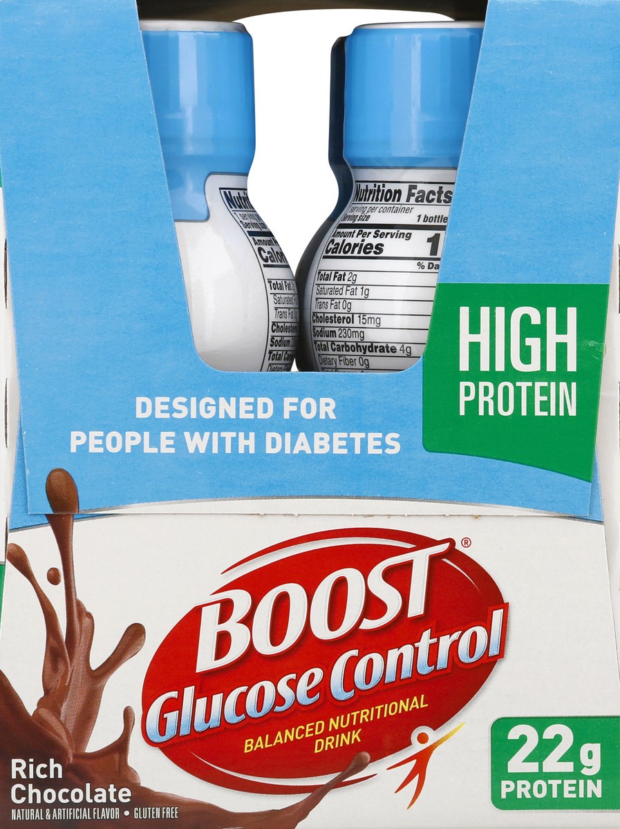 slide 3 of 9, Boost Glucose Control High Protein Ready to Drink Nutritional Drink, Rich Chocolate, 4 - 8 FL OZ Bottles, 32 fl oz