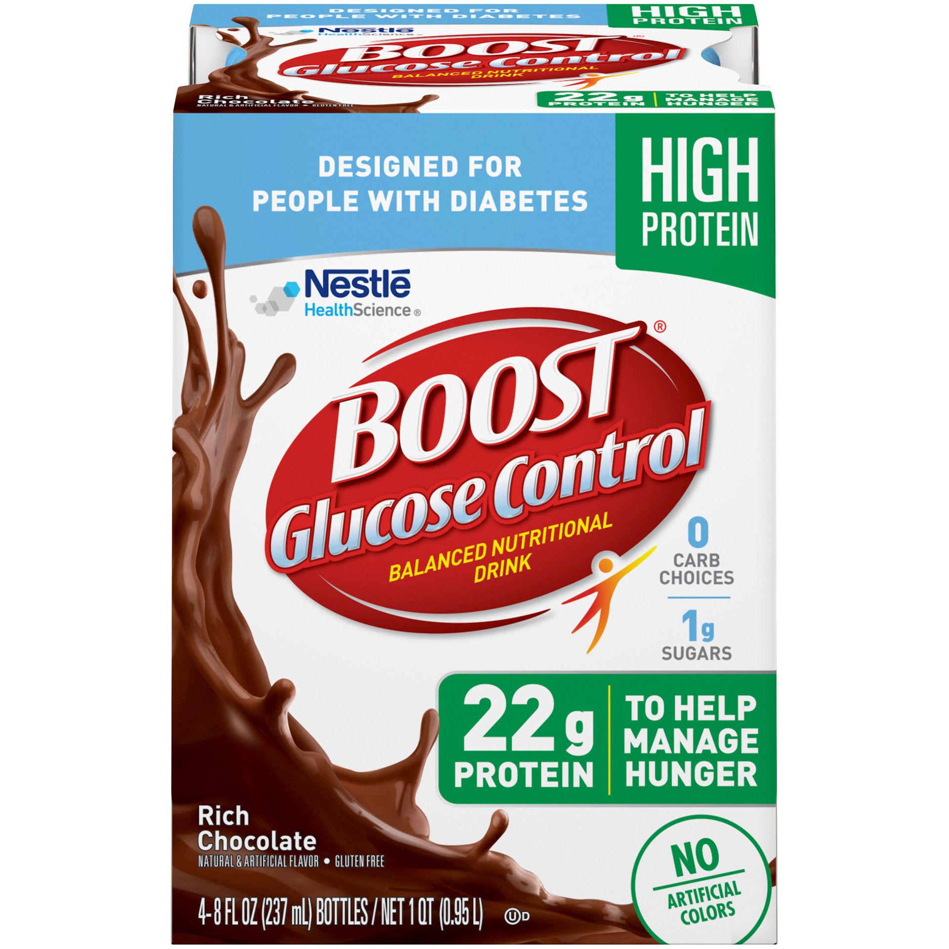 slide 1 of 9, Boost Glucose Control High Protein Ready to Drink Nutritional Drink, Rich Chocolate, 4 - 8 FL OZ Bottles, 32 fl oz