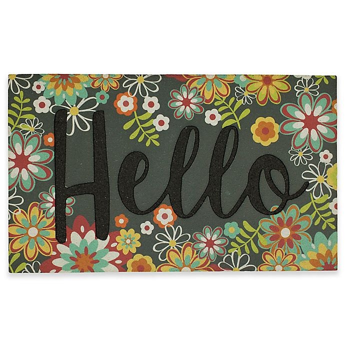 slide 1 of 3, Mohawk Home 18 x 30'' Hello Funky Floral Door Mat - Grey'', 1 ct