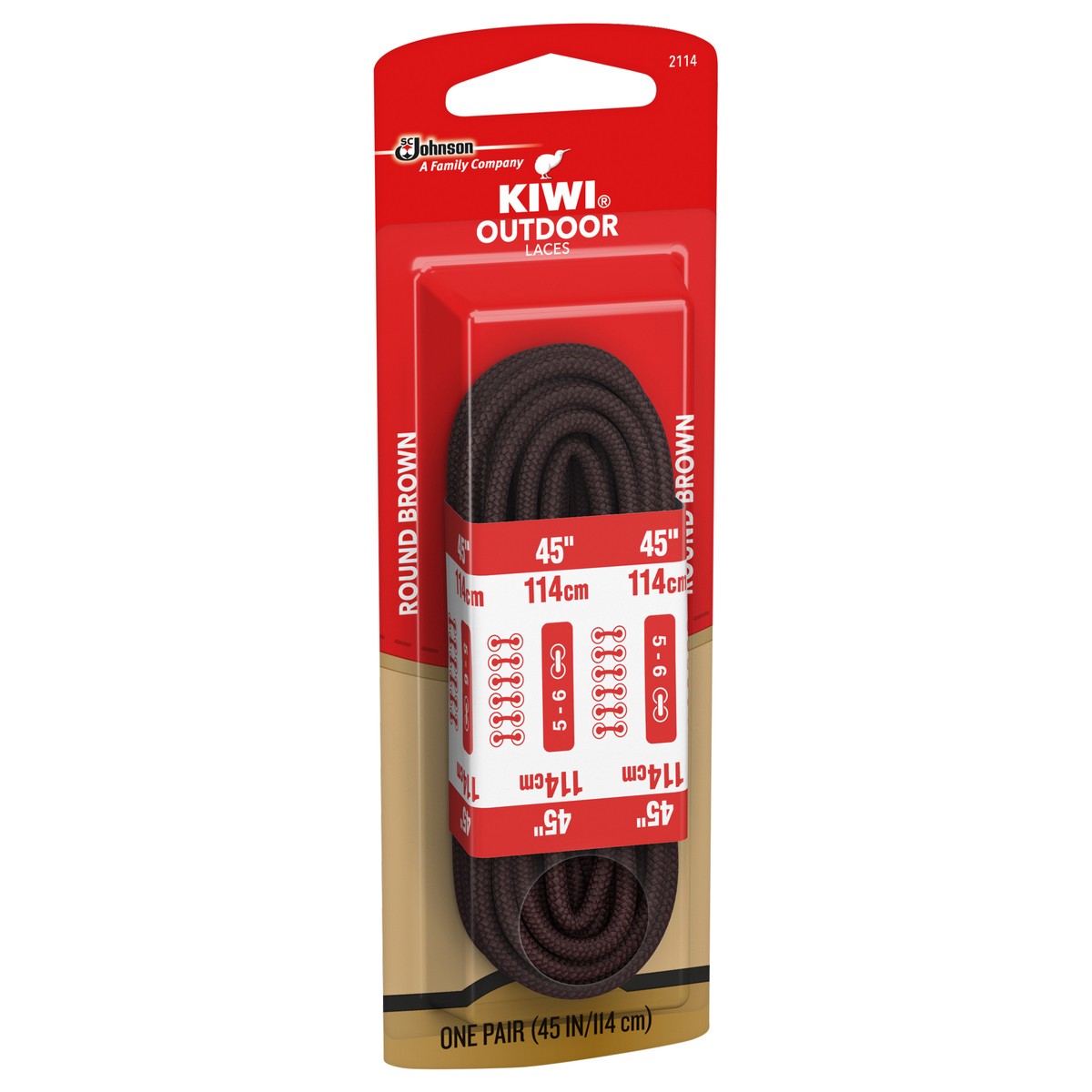 slide 2 of 7, KIWI Outdoor Round Laces, Brown, 45 in, 1 pair, 1 ct