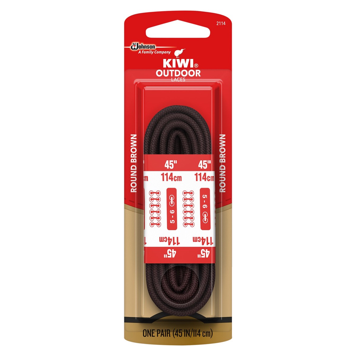 slide 7 of 7, KIWI Outdoor Round Laces, Brown, 45 in, 1 pair, 1 ct