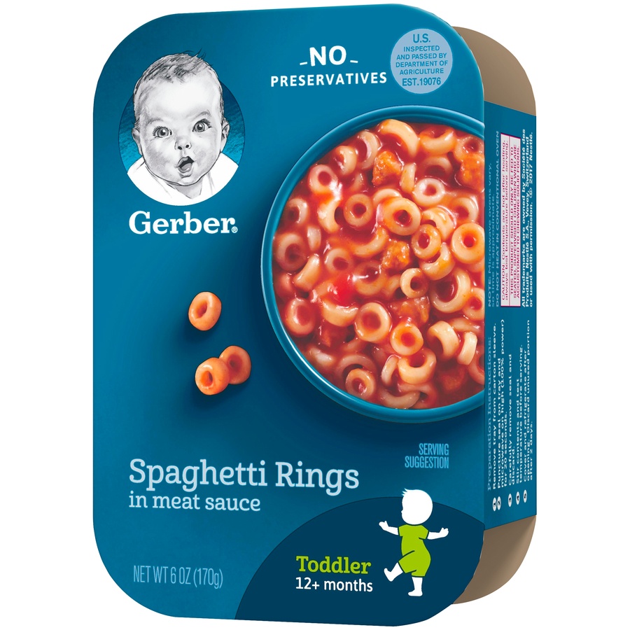 slide 3 of 8, Gerber Spaghetti Rings In Meat Sauce Toddler Lil Meal, 6 oz