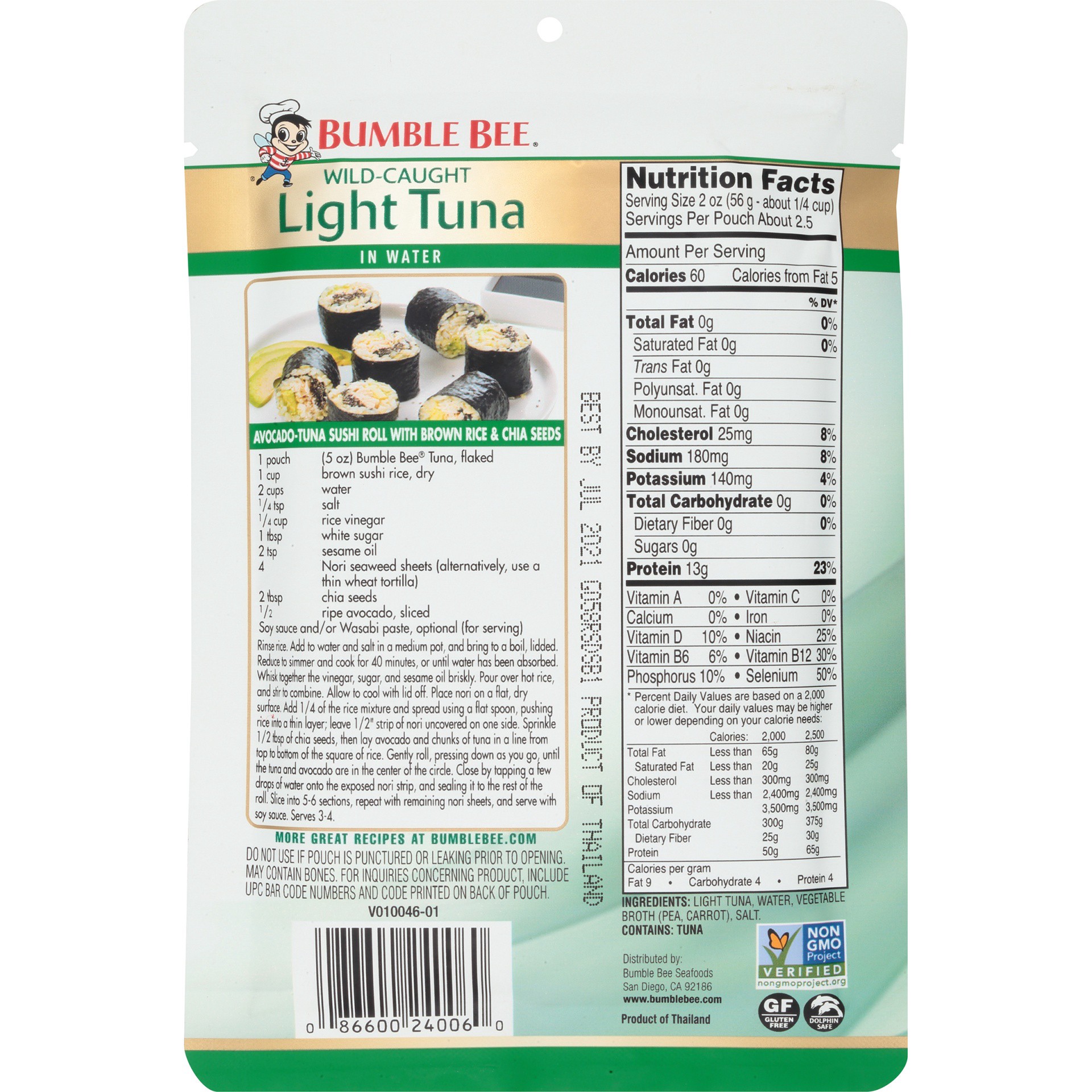 slide 5 of 8, Bumble Bee Wild Caught Light Tuna in Water 5 oz. Pouch, 5 oz