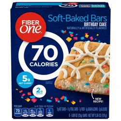 Fiber One 70 Calorie Soft-Baked Bars, Birthday Cake, Snack Bars, 18 ct