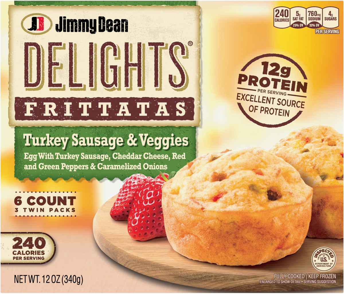 slide 8 of 9, JimmyDean Delights Turkey Sausage & Veggies Frittatas, 6 ct; 12 oz