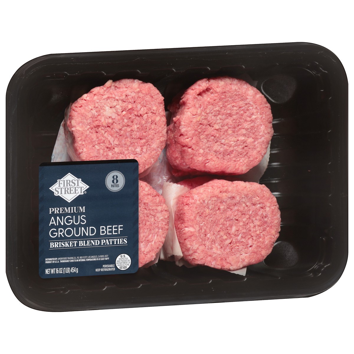 slide 3 of 3, First Street Angus Brisket Blend Patties 12, 16 oz