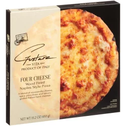Gustare Vita Four Cheese A Blend Of Mozzarella Cheese, Spicy Provolone And Savory Grated Italian Hard Cheeses Wood Fired Naples Style Pizza
