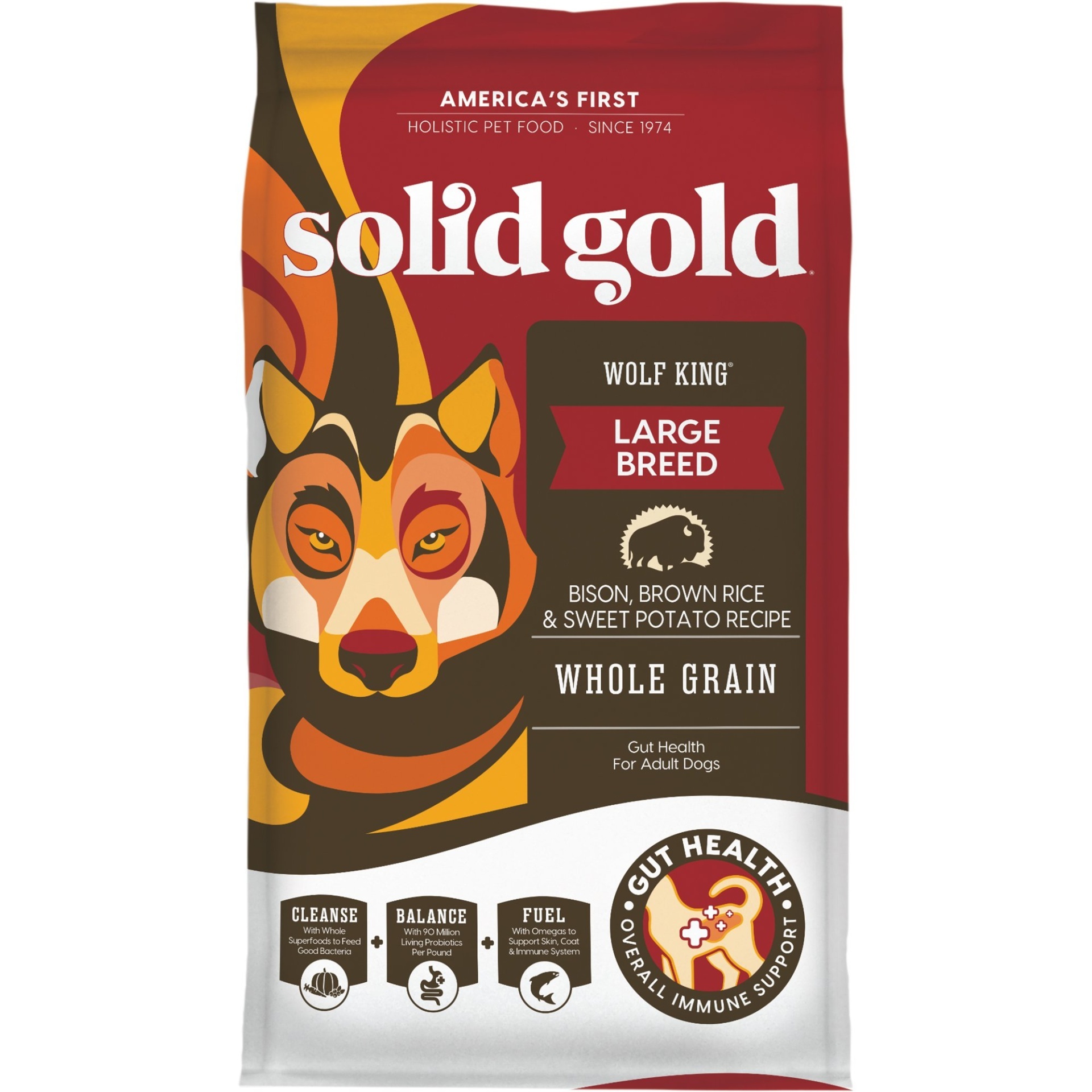 slide 1 of 1, Solid Gold Wolf King Bison, Brown Rice & Sweet Potatoes Adult Dog Food, 24 lb