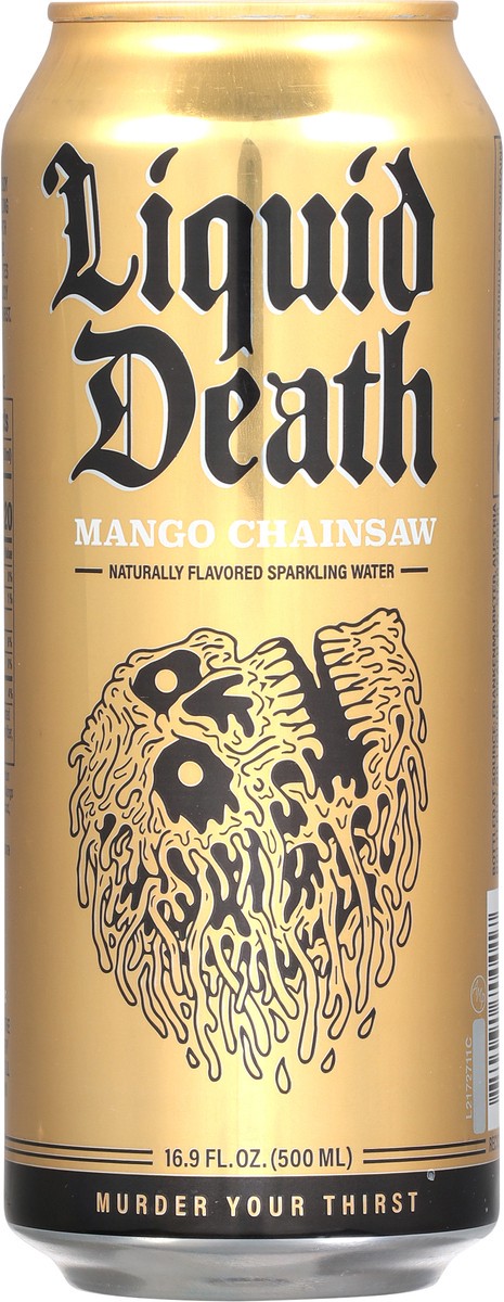 slide 4 of 7, Liquid Death Sparkling Water, Mango Chainsaw, 16.9 oz Can, 16.9 fl oz