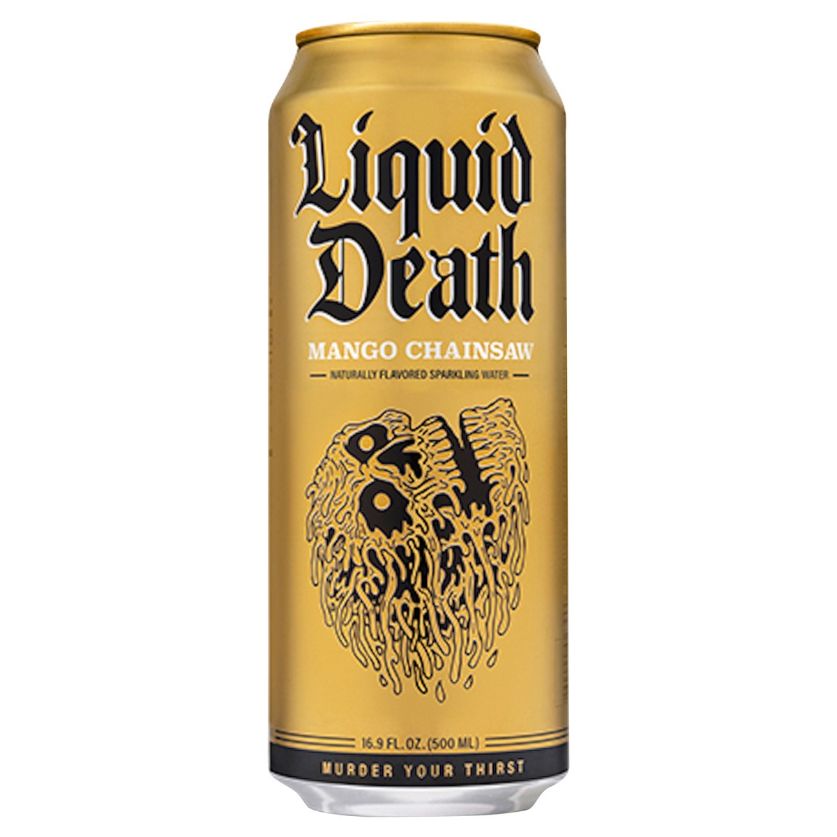 slide 1 of 7, Liquid Death Sparkling Water, Mango Chainsaw, 16.9 oz Can, 16.9 fl oz