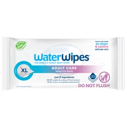 WaterWipes Adult Care 99.9% Water Based Wipes, Unscented & Hypoallergenic for Incontinence & All Over Cleansing, 30 ct