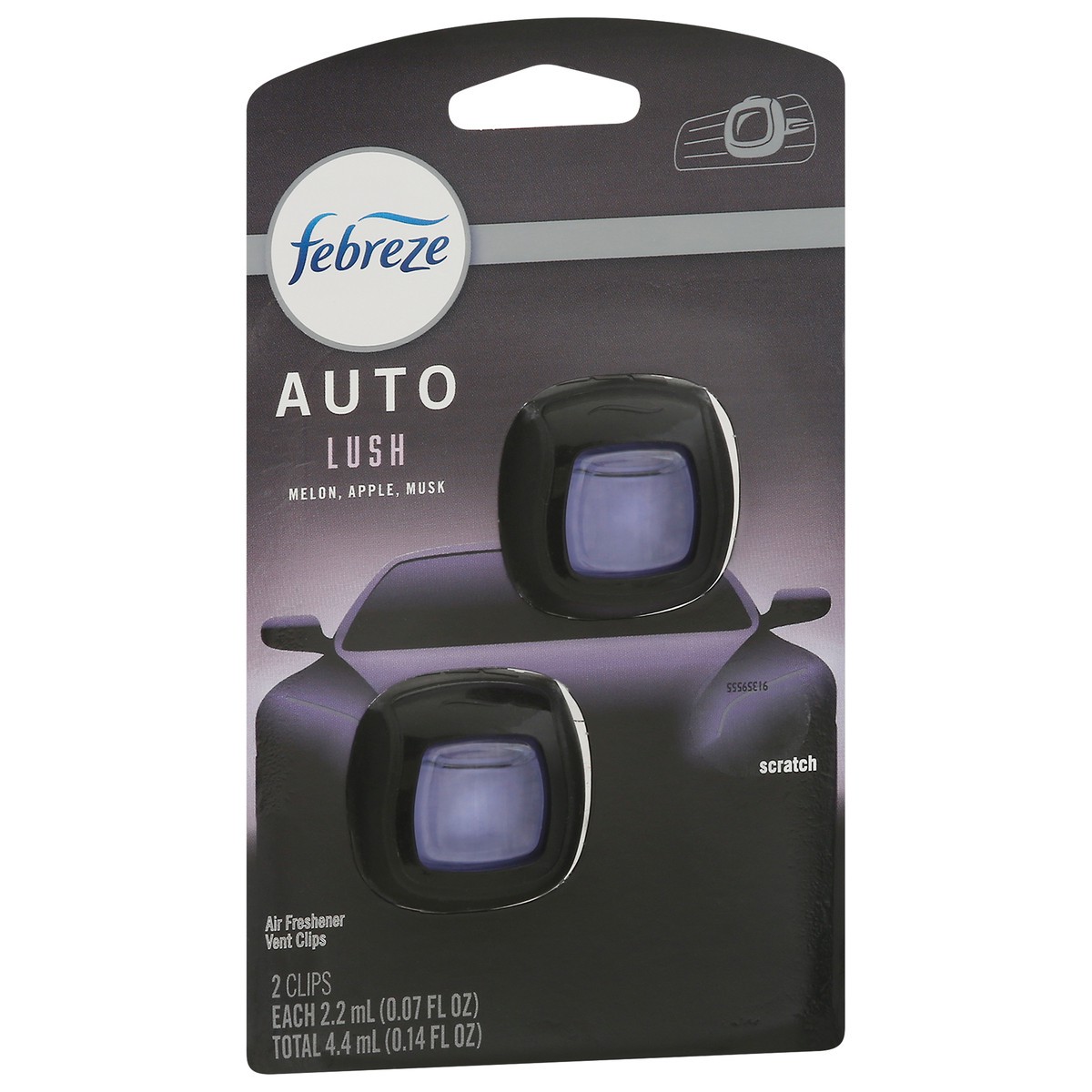 slide 7 of 9, Febreze Vent Clips Auto Lush Air Freshener 2 - 2.2 ml Clips, 2 ct